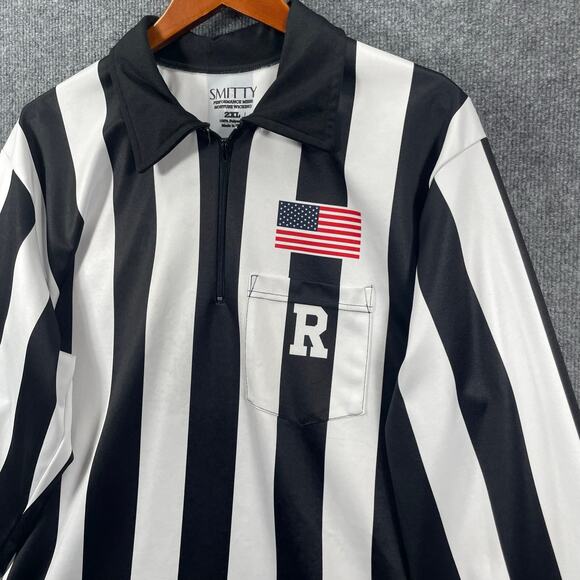Smitty 1/4 Zip Referee Shirt Men's 2XL Black/White Long Sleeve Stretch Mesh - Picture 2 of 9